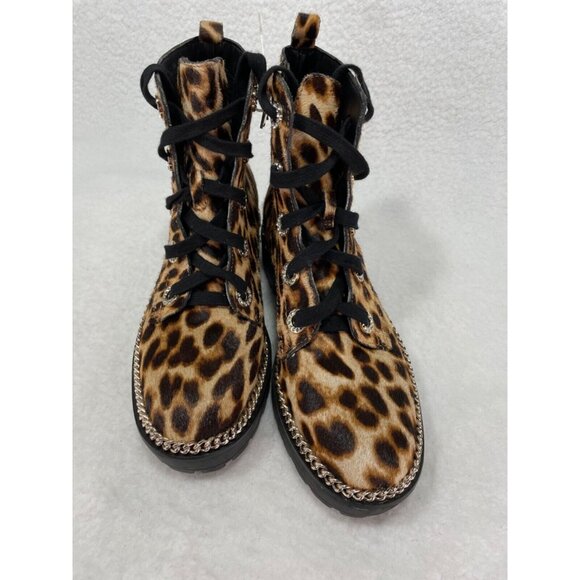 Gianni Bini Lyone size 6 Leopard Print  Calf Hair  Chain  Side Zip Combat Boot - Picture 2 of 10